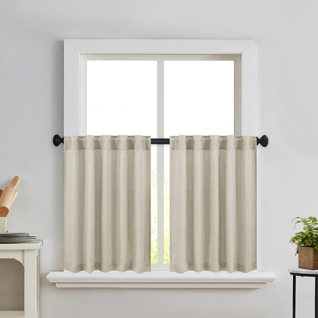 Browerville Linen Blended Tailored Semi-Sheer Short Cafe Curtain (Set of 2) Gracie Oaks