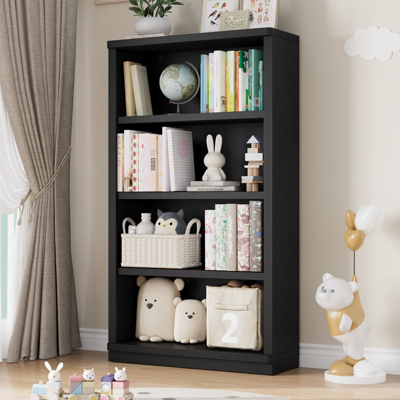 Brusnice 55" H x 31" W Standard Bookcase with 4-Tiers Shelf, Black, 55" H x 31" W