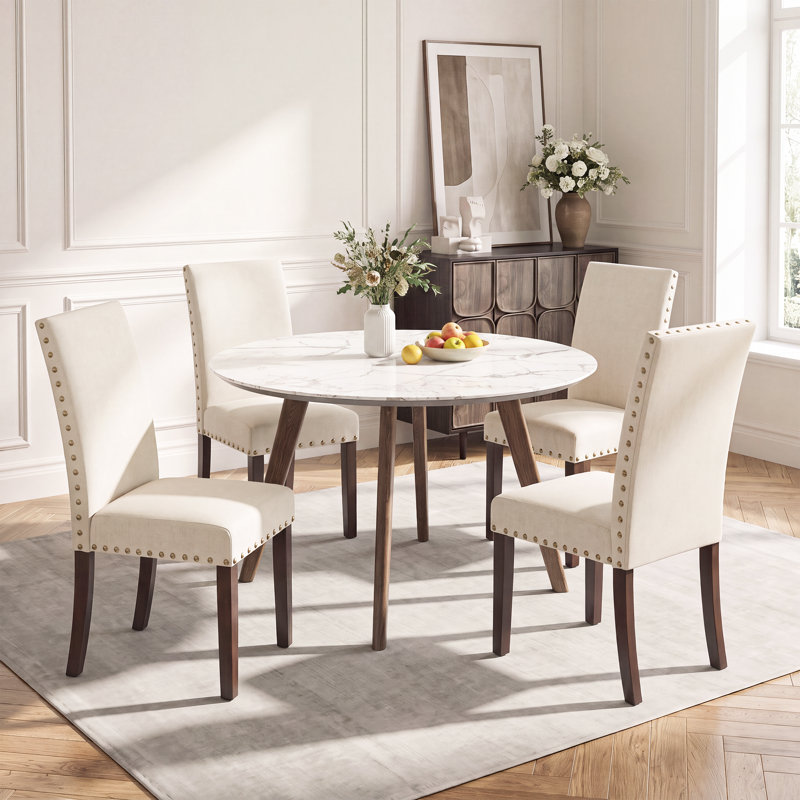 Chaises de salle à manger rembourrées en lin Bontrager, Beige