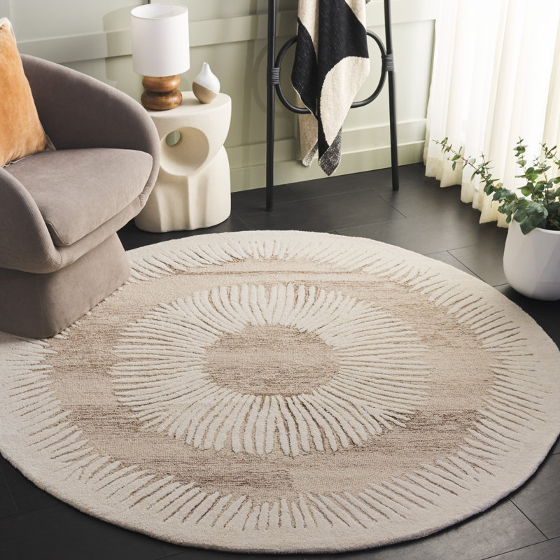 Seldon Ebony Hand Tufted Wool & Cotton Abstract Rug, Round 6'