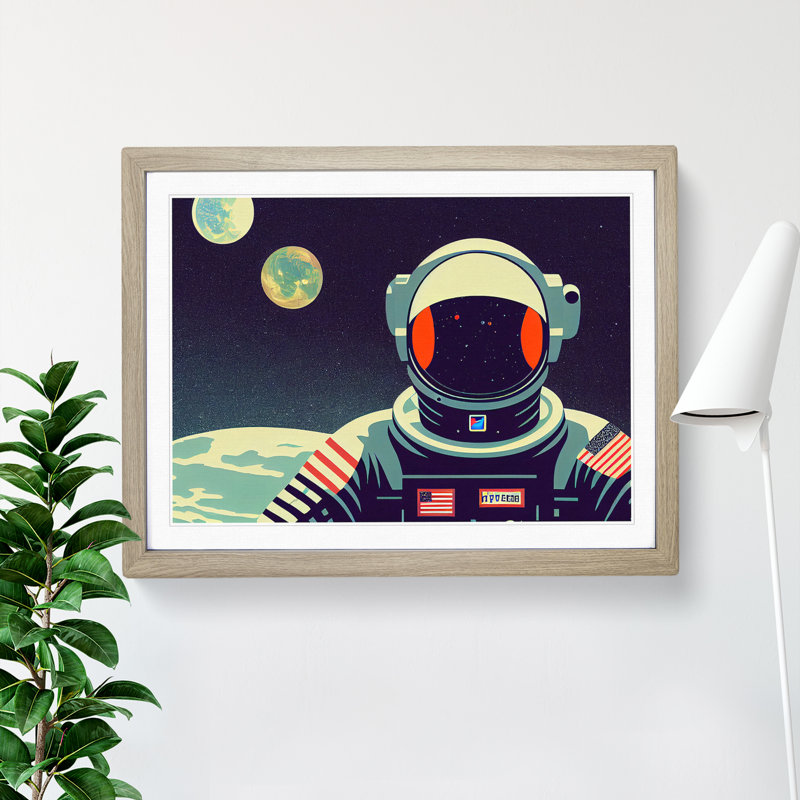 Solo Astronaut - Framed Print, 34cm H x 46cm W x 2cm D, Oak