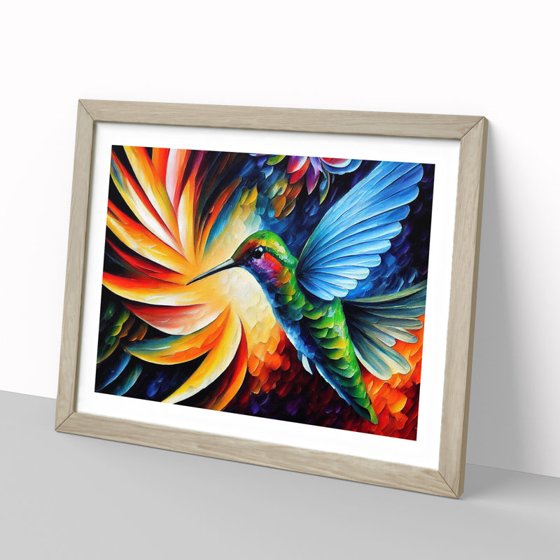Hummingbird Vol.6 Abstract - Single Picture Frame Painting, 46cm H x 64cm W x 2cm D, Oak