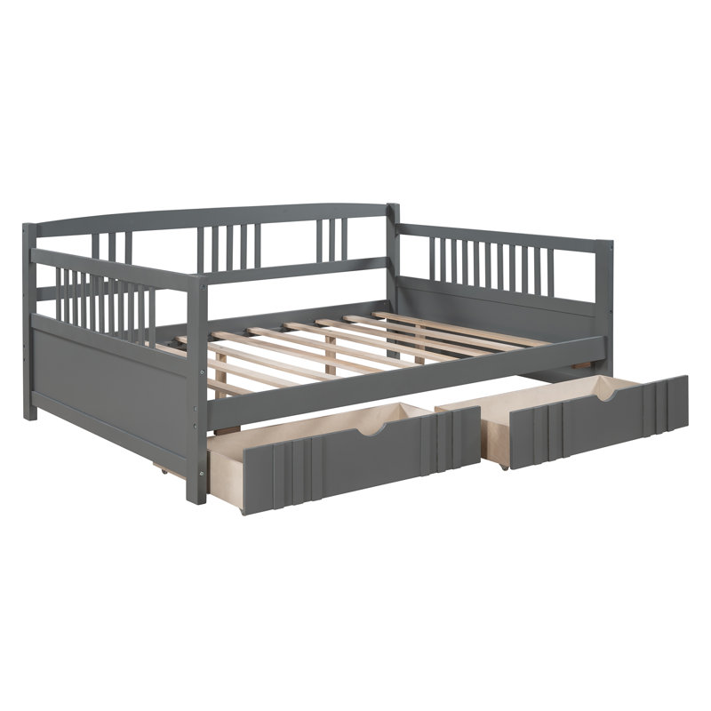 Lit de jour simple en bois avec deux tiroirs, gris, Complète