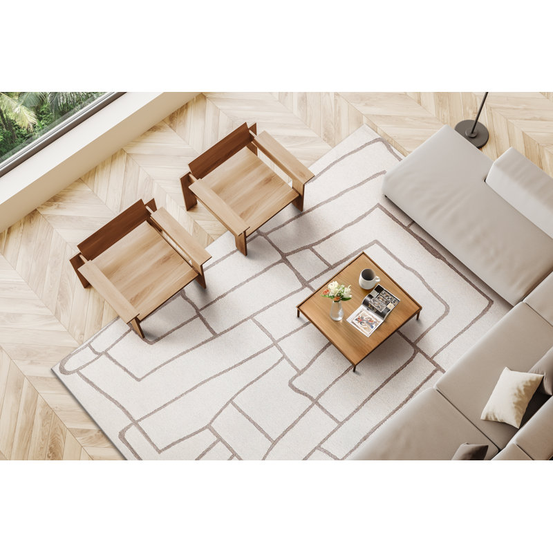 Exquisite Rugs Tangiers Handmade Hand-Tufted New Zealand Wool On Canvas Ivory/Beige Area Rug, Rectangle 6' x 9'