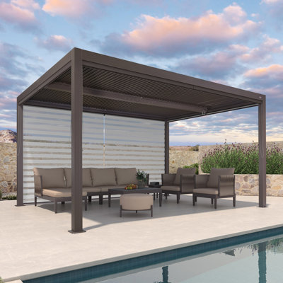 14 Ft. W x 12 Ft. D Aluminum Pergola with Roller Shade, 1 Long Side