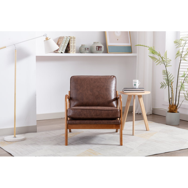 Gianni Upholstered Wooden Accent Chair With Cushions, Brown PU Leather