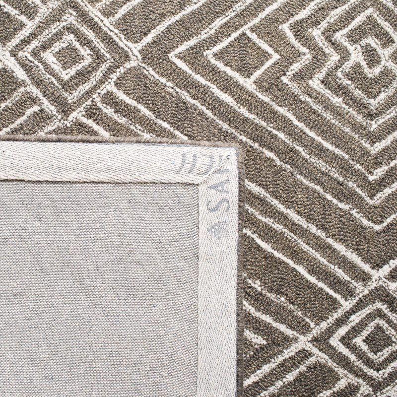 Chul Hand Tufted Wool/Cotton Geometric Rug in Dark Gray/Ivory, Rectangle 8' x 10'