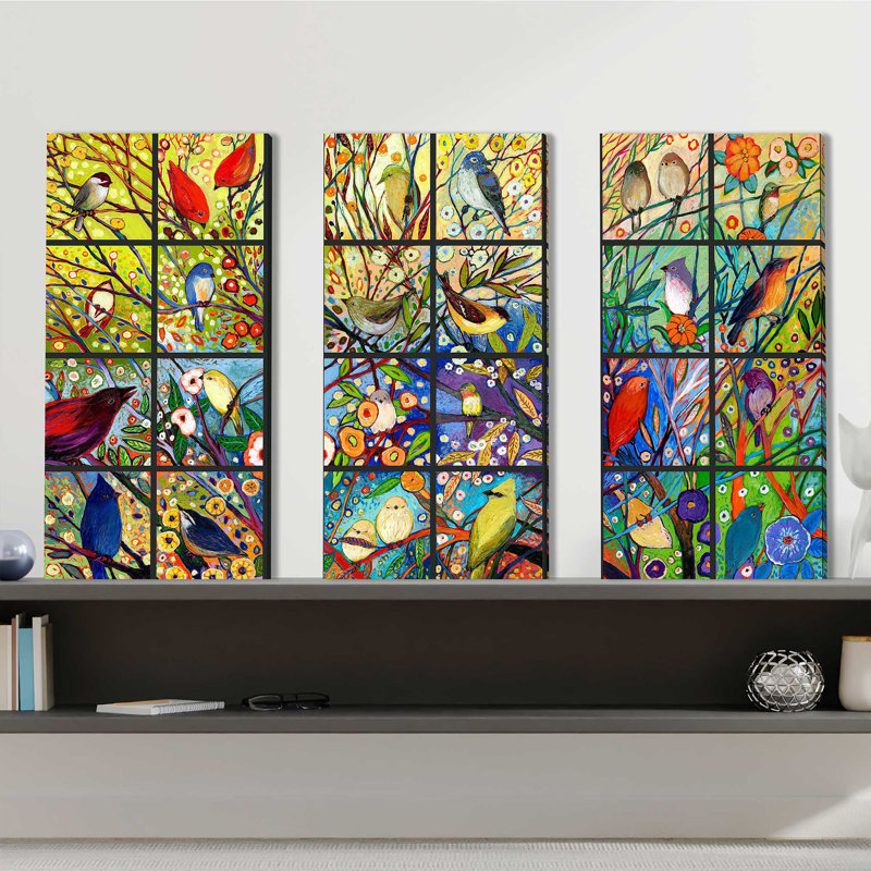 «32 Birds» par Jennifer Lommers, ensemble de 3 reproductions d'art sur toiles tendues, H 32 po x l 48 po x P 0,75 po