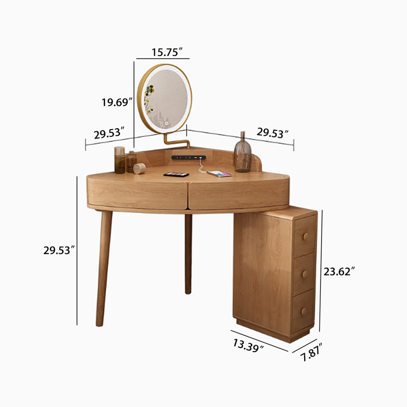 Modern Minimalist Natural Wood Small Triangle Vanity Table