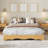 Full Size Wave Wood Platform Bed Frame, Low Profile, Sturdy Slats, Pine-129473838-129473841