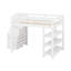 Lit mezzanine double avec tablettes, escalier de rangement, petite armoire et lumière DEL blanche