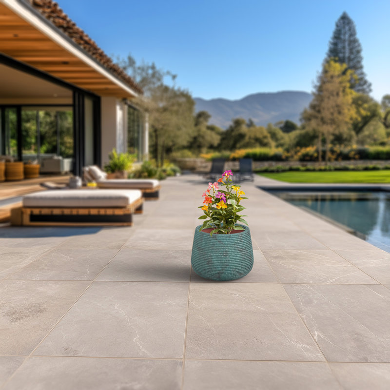13 po Pot à fleurs rond en béton moyen (intérieur de qualité supérieure) avec trous de drainage