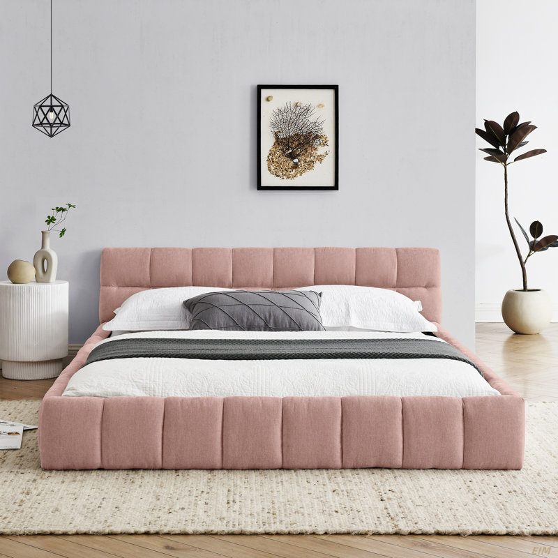 Structure de lit tapissier avec tissu épais, lit plateforme en chenille avec tête de lit et structure solide. Aucun sommier tapissier requis