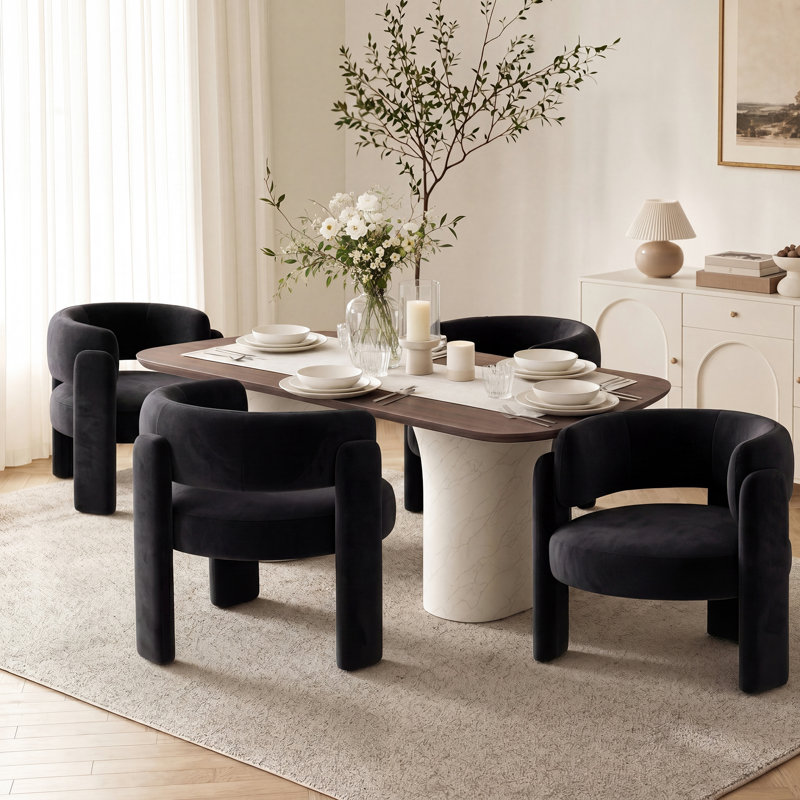 Modern Upholstered Barrel Dining Armchair, Black