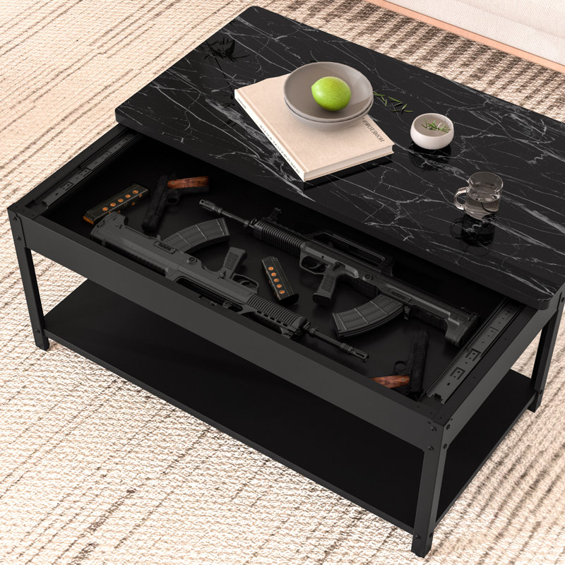 Secure Rectangular Double-Layer Coffee Table with Hidden Storage & Fingerprint Lock