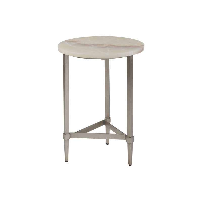 Beige Round Onyx and Metal Side Table