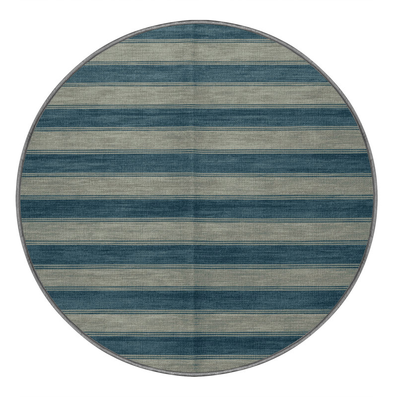Tapis brun à rayures horizontales lavable à la machine, Rond 8 pi