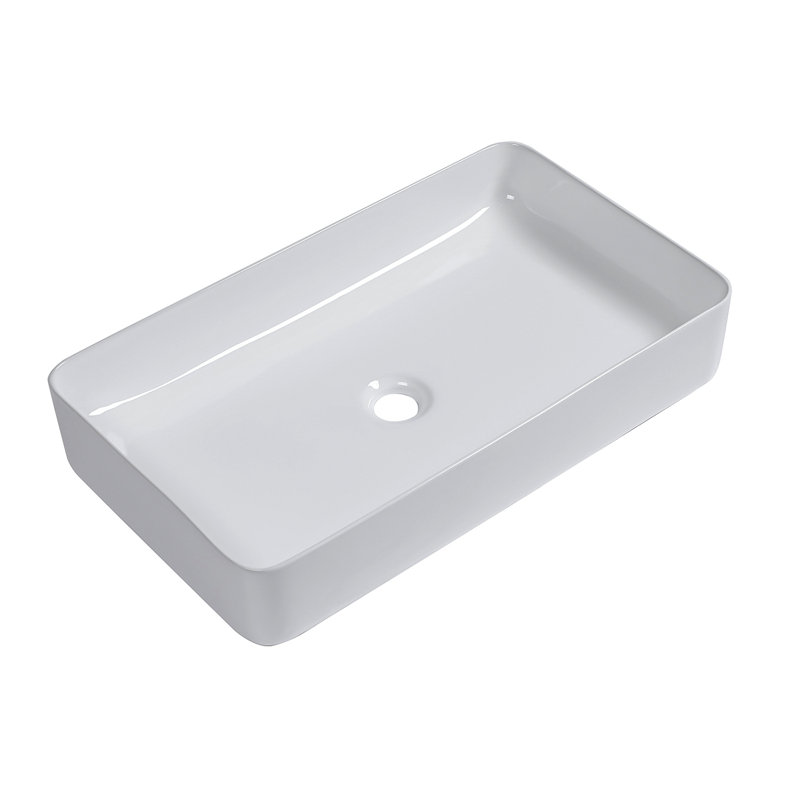 24"X14" White Ceramic Rectangular Vessel Bathroom Sink