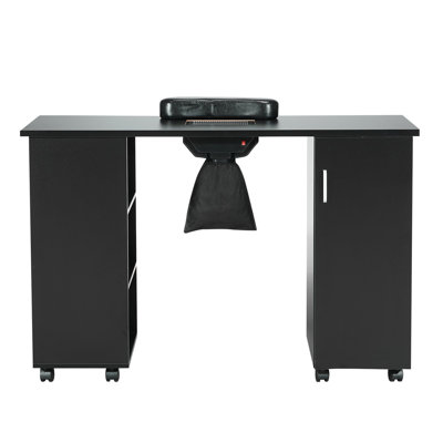 Table de manucure, station de table à clou avec collecteur de poussière électrique, bureau mobile à clou technique avec 8 roues (4 verrouillables), 3 sac à poussière et repose-poignet, poste de travail en bois aggloméré pour salon de beauté spa, noir