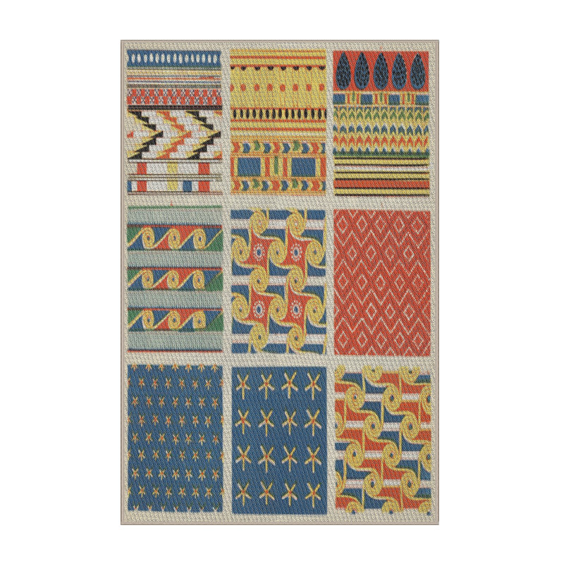 Tapis vert/bleu/rouge tissé à la machine, Rectangle 7 pi x 9 pi