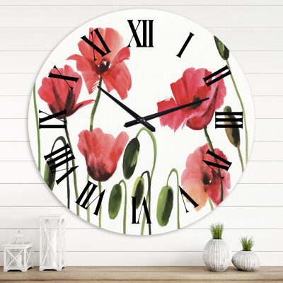 Vintage Red Blooming Poppies - Traditional wall clock