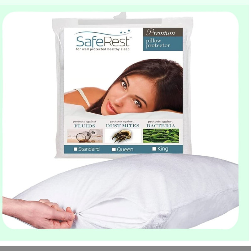 Waterproof Cotton Terry Pillow Guard - Standard Size Zippered Pillow Encasement for College Dorm Room, New Home, First Apartment - Pack of 1