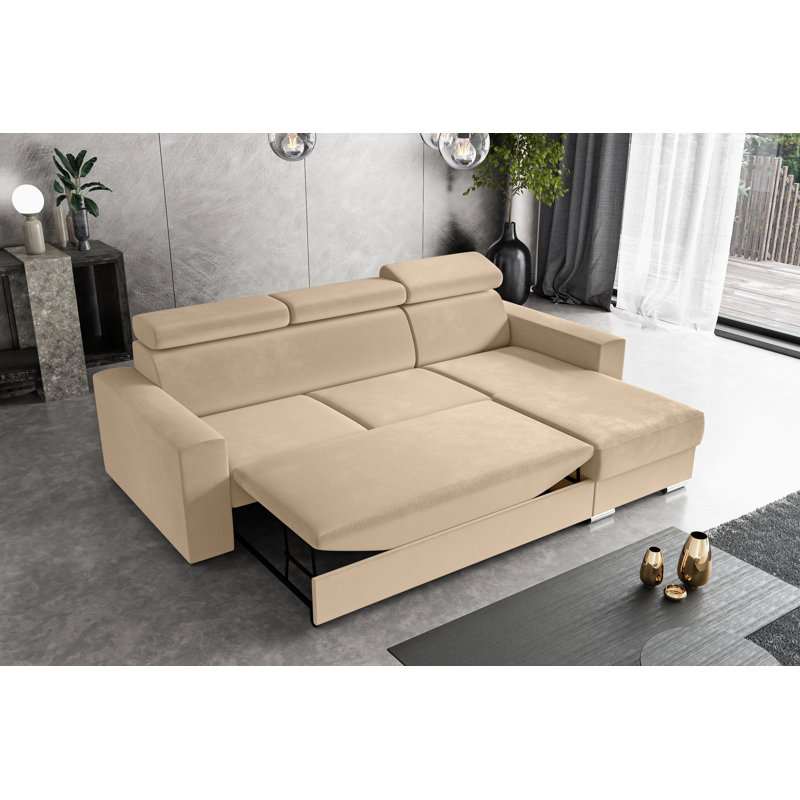 Philbert Corner Sofa Bed, Beige Polyester, Right Hand Facing