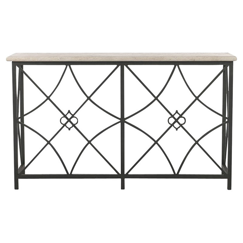 Boxwoods Console Table, 34" H x 58" W x 13" D, Flat Black, Lite Travertine