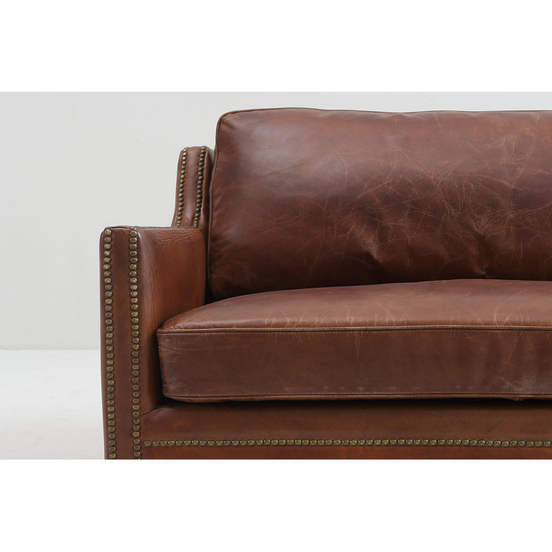 Canapé à accoudoirs carrés en cuir véritable 79 po Tingley