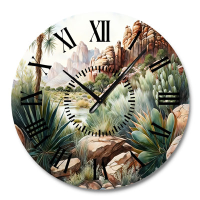 Arizona Desert Cactus II - Southwestern Black Face Wall Clock
