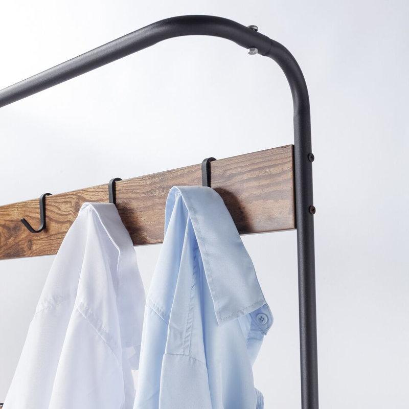 Adkisson Metal Freestanding 10 - Hook Coat Rack, Black/Rustic Oak