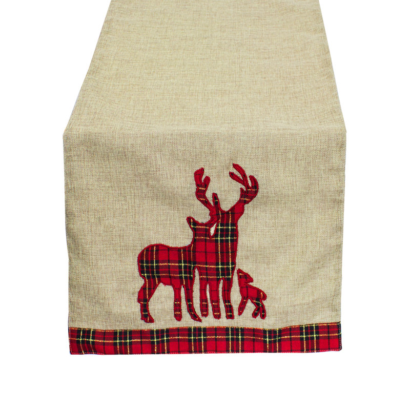 Eluislandy Holiday Reindeer Tartan Plaid Tabel Runner