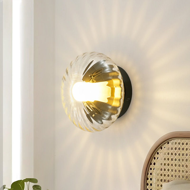 1-Light Modern Farmhouse Pumpkin Shaped Oval Ribbed Glass Wall Sconce