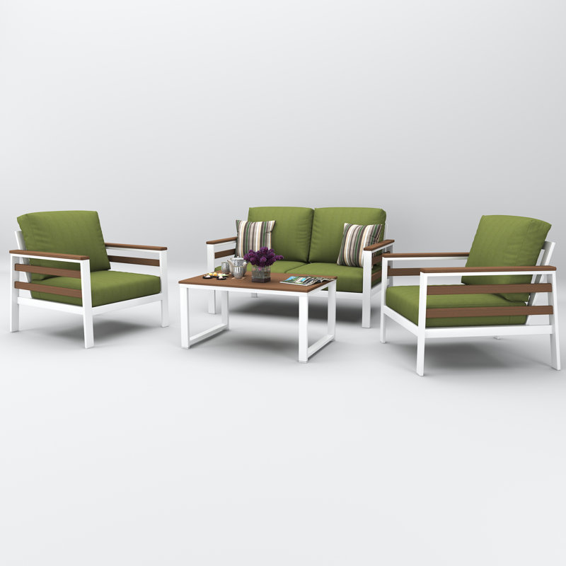 Townsend 4-Person Sunbrella® Patio Seating Group, Spectrum Cilantro, Brown