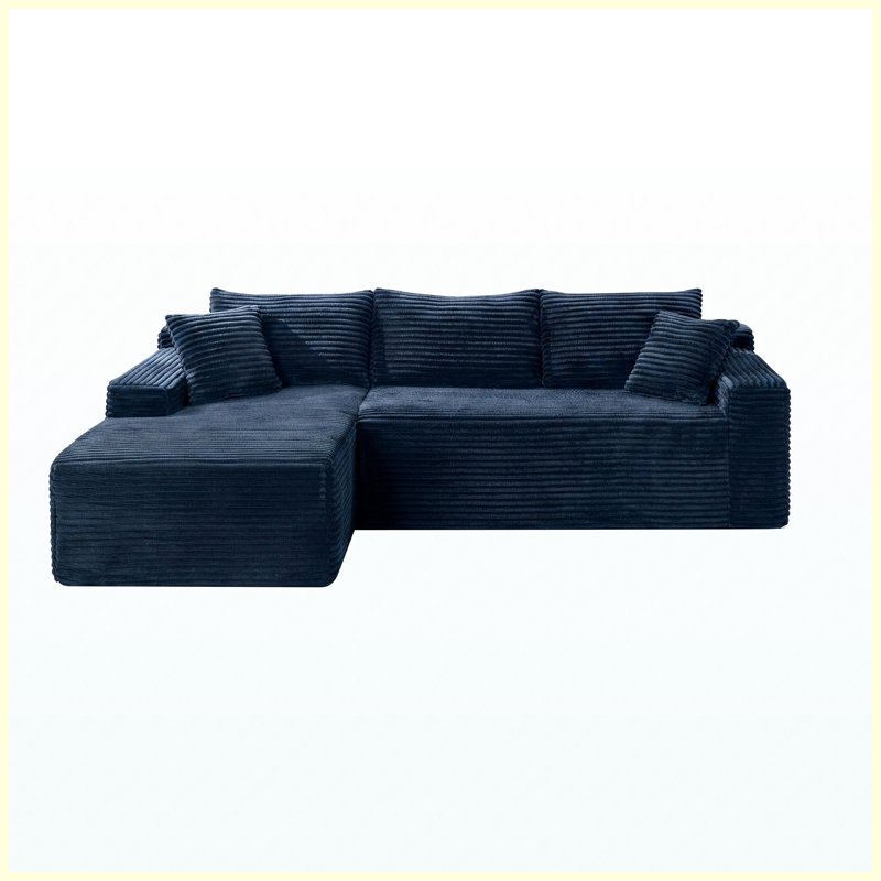Canapé d'angle modulaire en forme de nuage, 272 cm (107 po), revêtement en poil de lapin, avec fauteuil inclinable, canapé-lit minimaliste, assise profonde, aucun assemblage requis, bleu