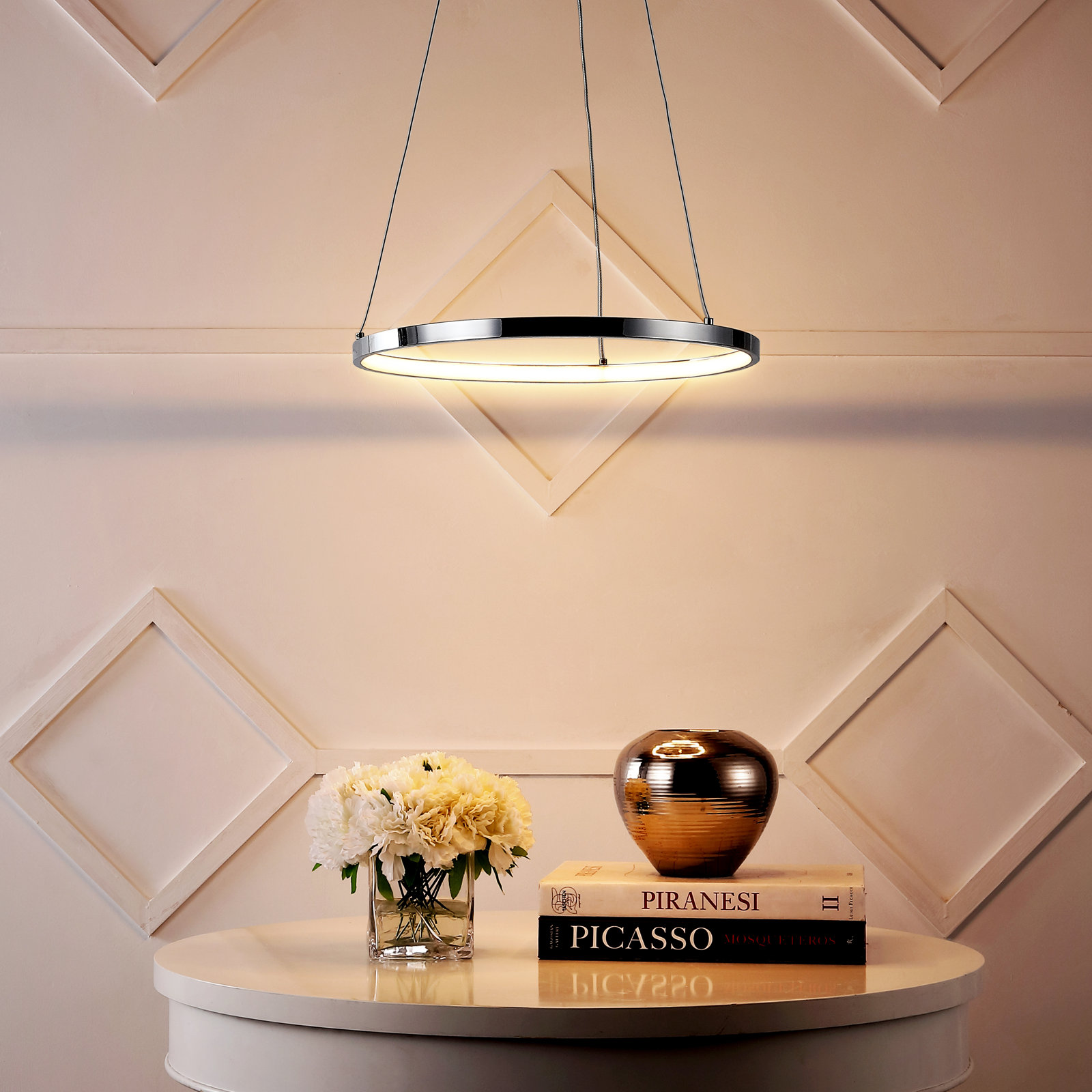 Odin Single Light Dimmable LED Pendant, Chrome, 0.75" H x 15.75" W x 15.75" D