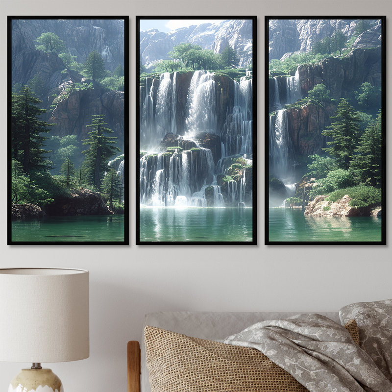 Claypoole - Cascade, ensemble d'art mural, Cadre flottant noir, H 40 po x l 60 po x P 1 po