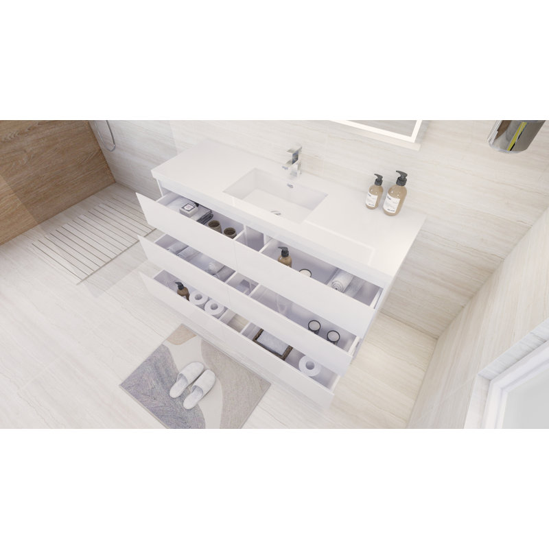 Ensemble de meuble-lavabo simple 60 po Haracha, Blanc ultrabrillant