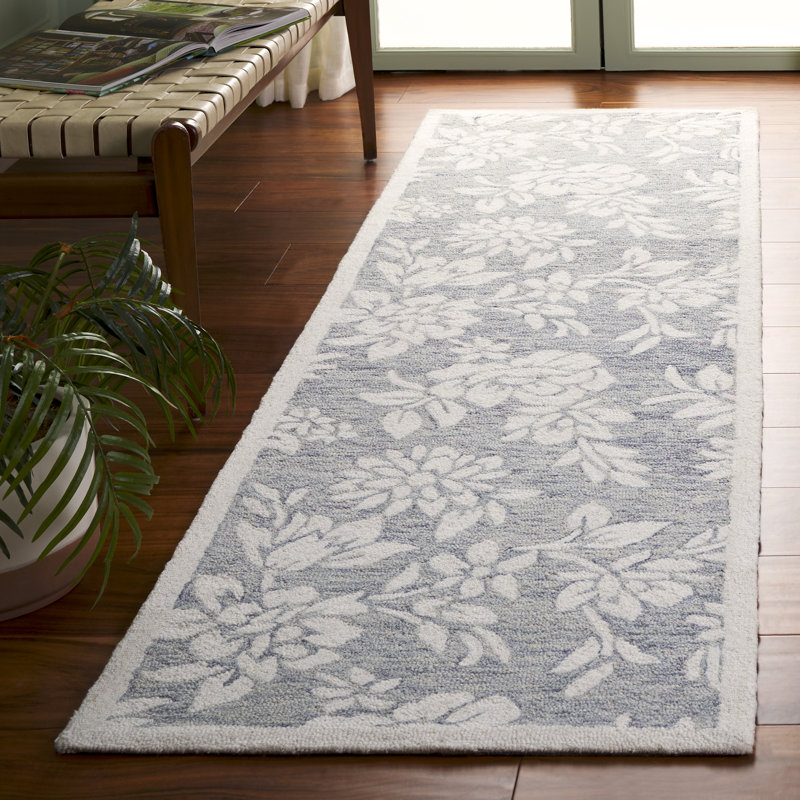 Jardin 758 Hand Tufted Wool/Cotton Floral Rug in Gray/Ivory, Runner 2'3" x 8'