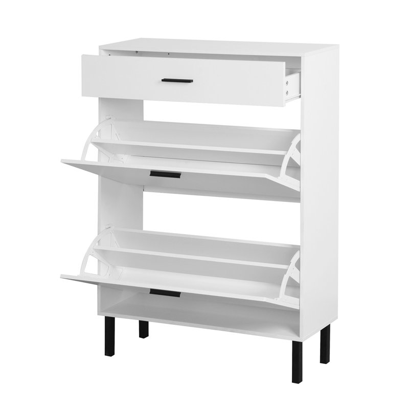 Range-chaussures, range-chaussures autoportant avec tiroirs et pieds en métal, range-chaussures moderne avec 2 tiroirs rabattables pour le vestibule