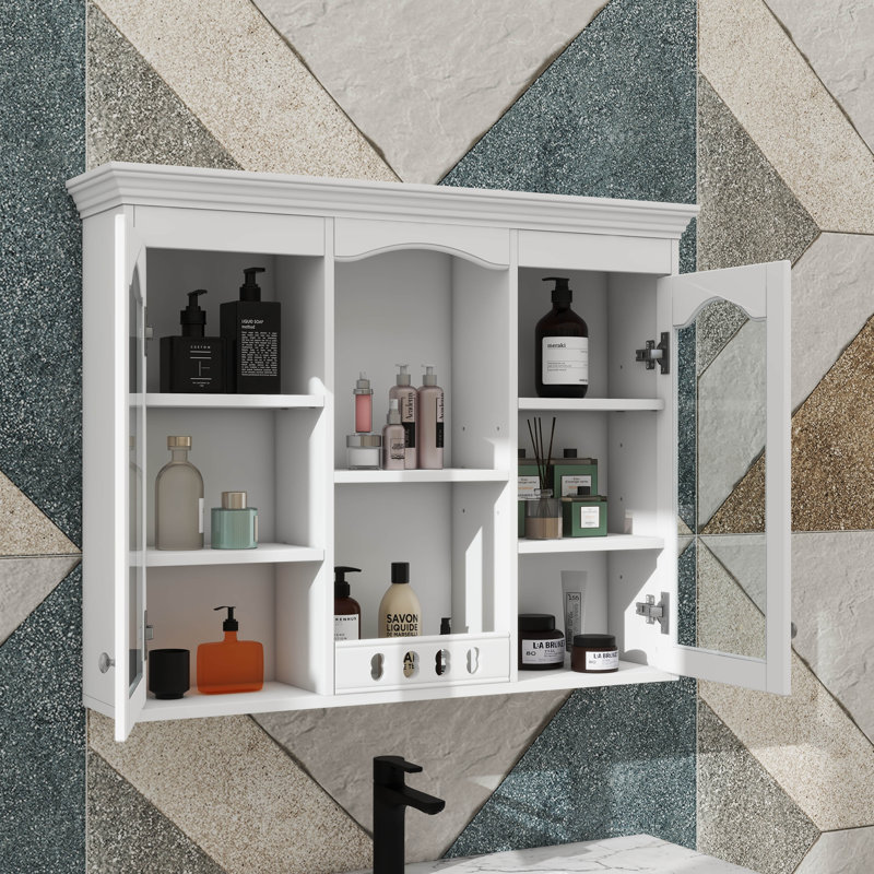 Armoire à pharmacie murale avec deux portes en verre, armoire de salle de bain spacieuse