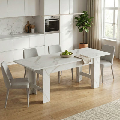 Foldable Dining Table Marble Pattern Finish