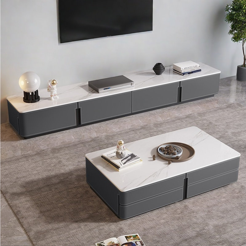 Meuble télé et table basse sur pied, Gris