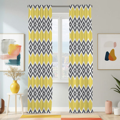 Semi Sheer Geometric Print Curtain Single Panel
