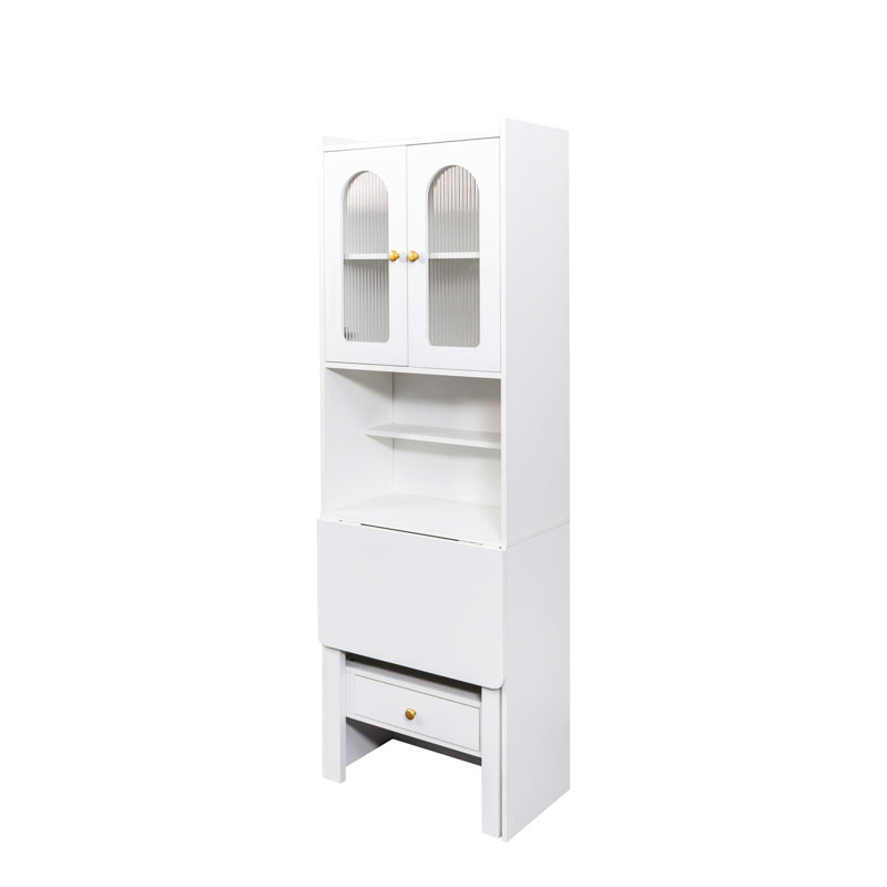 Fold-Out Convertible Writing Table,  Desk Cabinet With Shelf And Drawer Multi-Function Home Office Workstation, White
