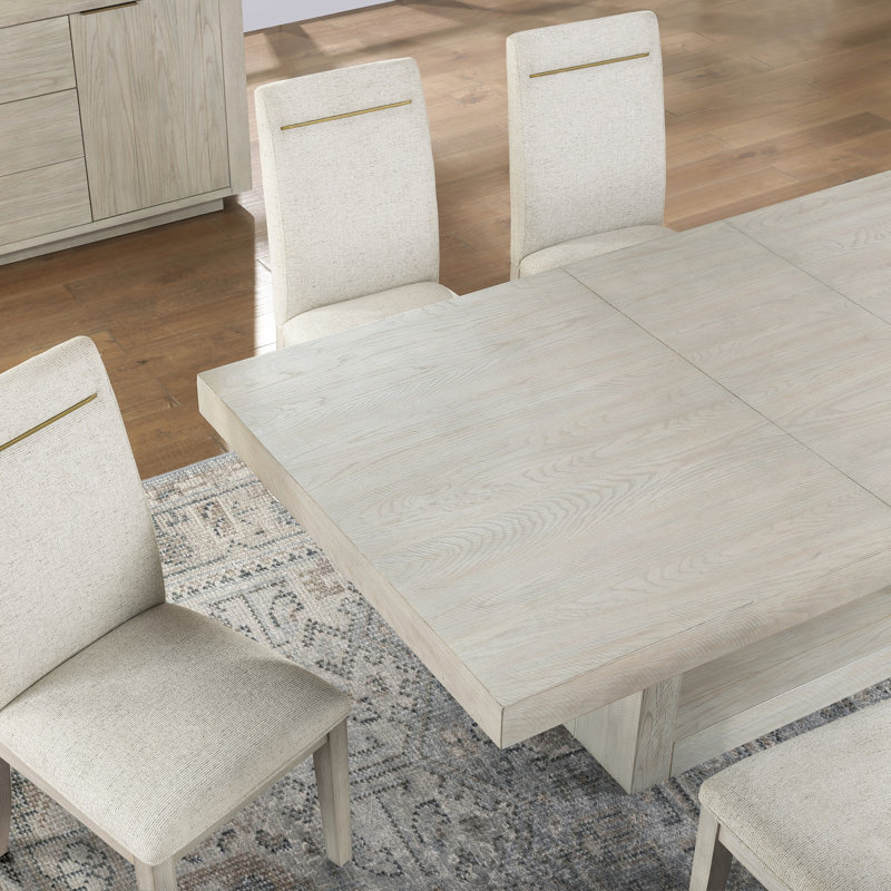 Jaquelyn Extendable Trestle Dining Set, 9 Pieces: Table, 8 Chairs, Washed Linen/Eggshell