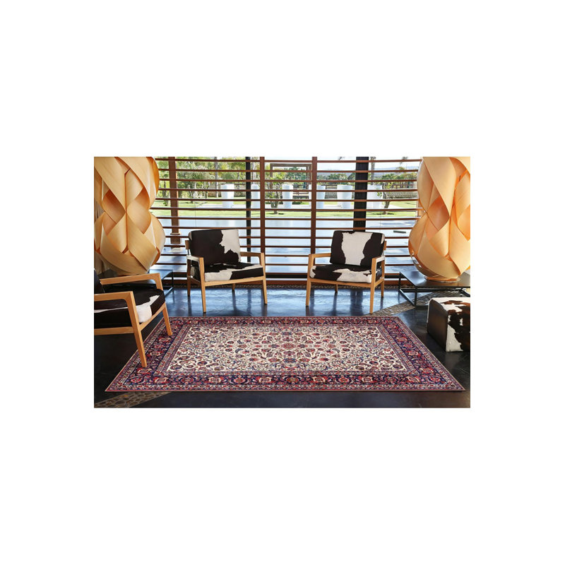 Tapis décoratif tissé multicolore lavable à motif géométrique traditionnel, Tapis de couloir 4 pi 11 po x 9 pi 10 po inclus