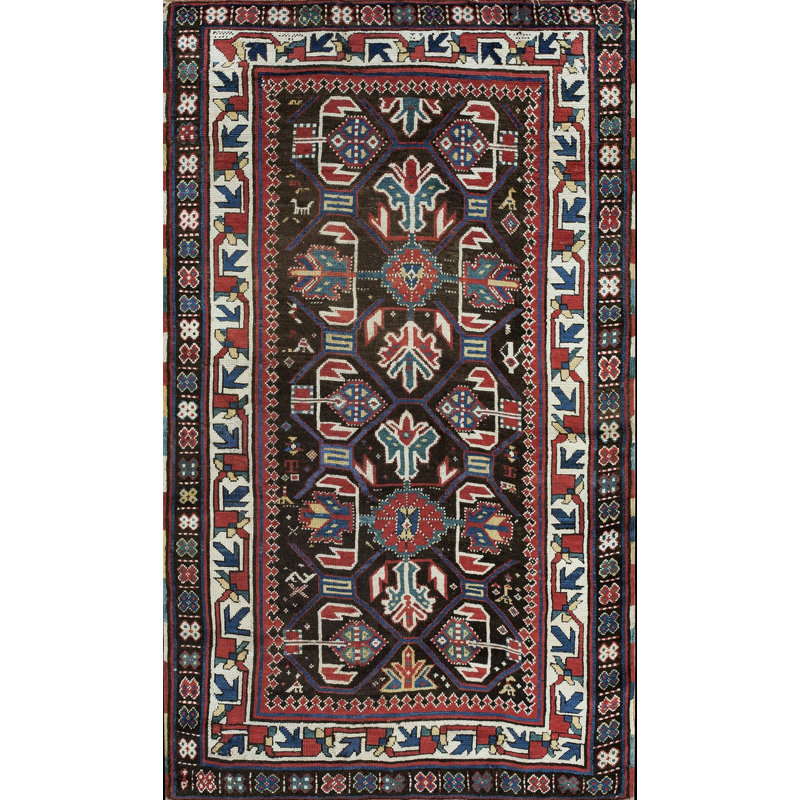 Tribal Geometric Brown Earth Tone Antique Small Late 19th Century Caucasus Kazak Rug