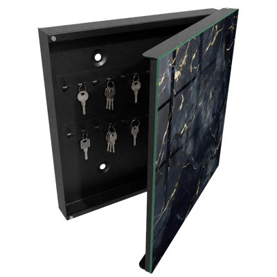 Key storage box, Opens to the left, 30x30x5, White, Abstract patterns in an elegant style, 