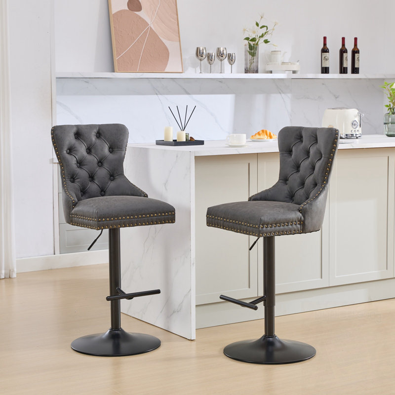 Ensemble de 2 tabourets de bar pivotants à hauteur réglable et dossier capitonné, Noir